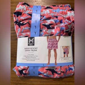 Men's Size Large Resort Swim Trunk Pink Sharks Members Mark